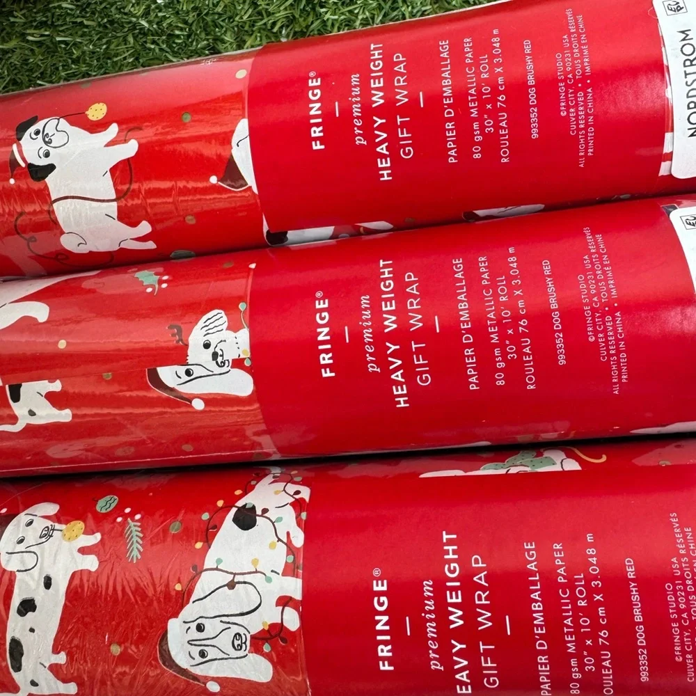 FRINGE heavy weight Christmas Gift Wrap Paper Roll Lot of 3 New puppy dog design